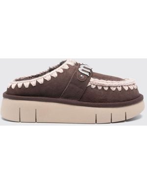 Mou Bounce Sheepskin Mules With Contrast Stitching And Wool Lining - Brown