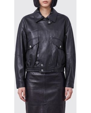 DUNST Double-Breasted Faux Leather Biker Jacket With Dropped Shoulders - Blue