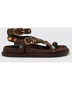 Twinset Suede Sandal With Cabochon Stones - White