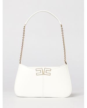 Elisabetta Franchi Logo Faux Leather Shoulder Bag - White