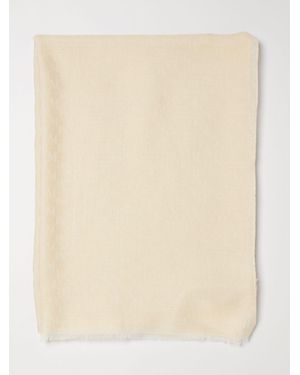 Max Mara Cotton And Wool Scarf With Logo - Natural