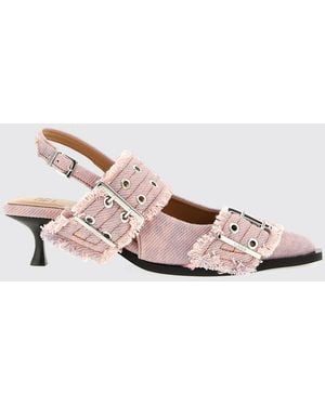 Ganni Organic Cotton Canvas Slingback Pumps - Pink