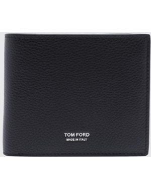Tom Ford Bifold Calf Leather Wallet With Bill Compartment And Logo - White