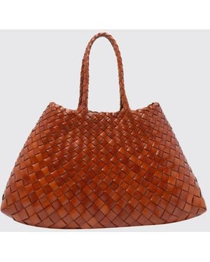 Dragon Diffusion Santa Croce Flared Woven Leather Handbag With Braided Handles - Brown