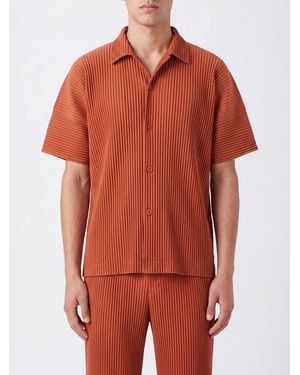 Homme Plissé Issey Miyake Short-Sleeved Pleated Bowling Shirt Homme Plissé Issey Miyake With Cuban Collar - Red