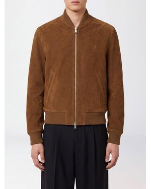 Ami Paris Relaxed Fit Suede Leather Bomber Jacket With Embroidered Logo - Brown