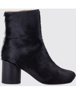 MM6 by Maison Margiela Anatomic Pony Hair Ankle Boots With Asymmetric Toe And Cylindrical Heel - Blue