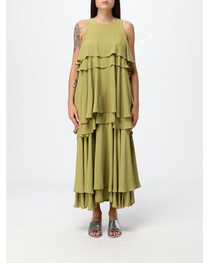 Ami Paris Silk Blend Long Dress With Ruffles - Green