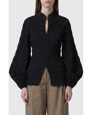 Thelatest Camisa Dalila De Algodón Con Mangas Abullonadas Y Cuello Mao - Negro