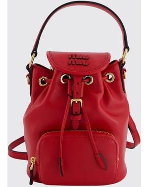 Miu Miu Mini Leather Backpack With Logo - Red