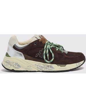 Premiata Mased Suede And Technical Fabric Low-Top Trainers With Logo - White
