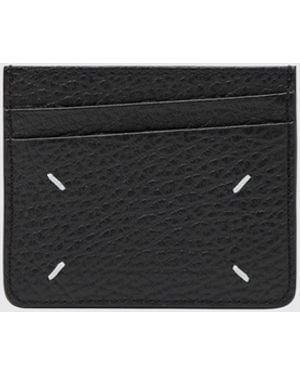 Maison Margiela Pebbled Calfskin Card Holder With Stitch Logo - White