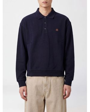 DUNST Langärmeliges Poloshirt Aus Baumwollmischung Mit Gesticktem Logo - Blau