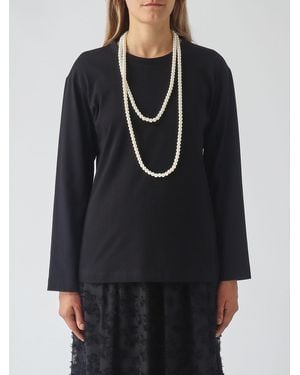 MEIMEIJ Long-Sleeved Cotton T-Shirt With Pearl Embellishments - Black