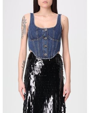 Self-Portrait Cotton Denim Bustier Top - Blue