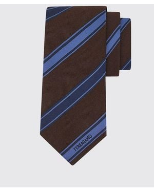 Ferragamo Classic Silk Tie With A Two-Tone Stripe Jacquard - Blue