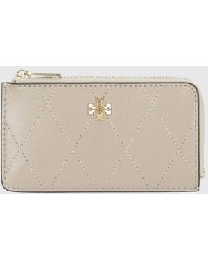 Tory Burch Kartenetui Charlie Aus Leder Mit Reißverschluss Und Double-T-Logo - Natur