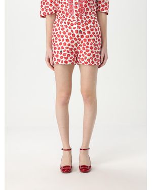 Versace Silk Shorts With Strawberry Garden Print - Red