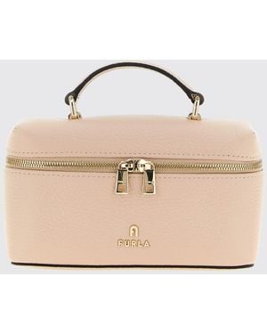 Furla Camelia Leather Mini Handbag With Zip And Shoulder Strap - Natural