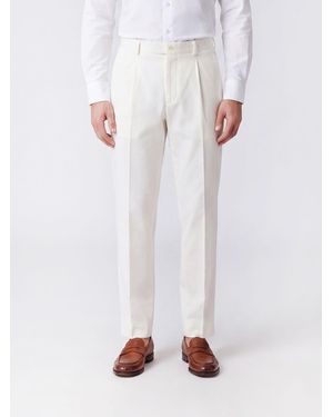 Eleventy Slim Fit Pleated Stretch-Cotton Chino Pants - White