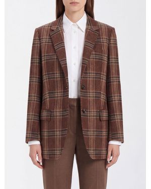Alberto Biani Single-Breasted Tartan Pure Wool Blazer - Brown