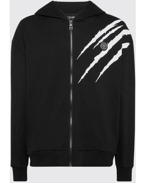 Philipp Plein Scratch Relaxed Fit Hooded Zip-Up Sweatshirt With Back Logo - Black