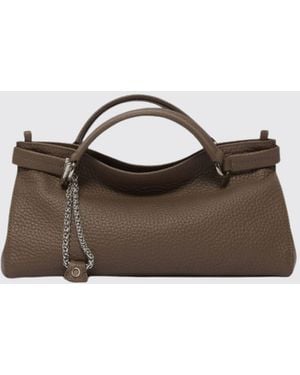 Orciani Virgo Grained Leather Handbag With Double Handle And Logo Charm - Brown