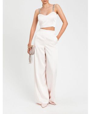 Twinset Satin Cropped Top With Rhinestones - White