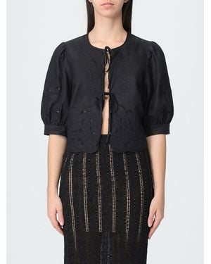 Twinset Embroidered Linen Top - Black