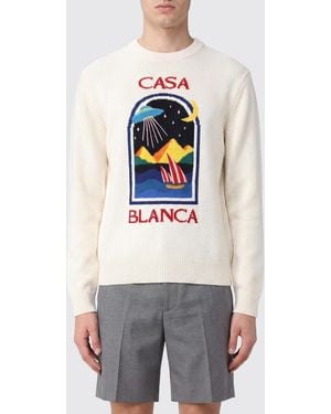 CASABLANCA Jacquard Maxi Logo Pure Wool Crewneck Jumper - White
