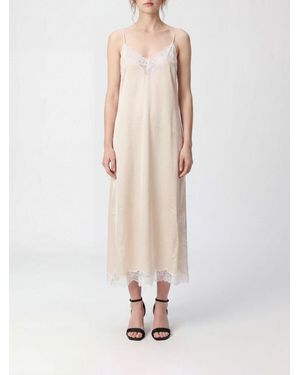 Mes Demoiselles Midi Silk Slip Dress With Lace Inserts And V-Neck - White