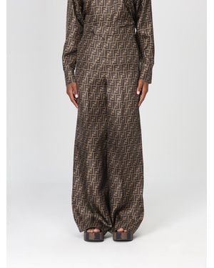 Fendi Ff Silk Trousers - Brown