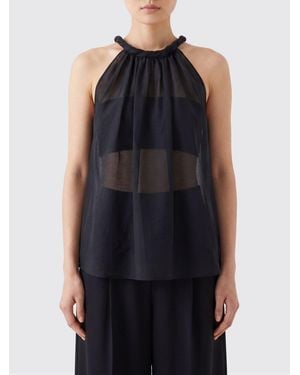 Semicouture Silk And Cotton Top With Thin Straps And Off-The-Shoulder Design - Blue