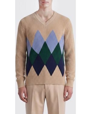 Ballantyne Cotton Pullover With Diamond Pattern - Blue