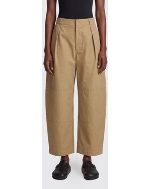 Loewe Pleated Wide-Leg Baggy Cotton Pants - Natural