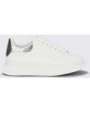 McQueen Oversize Leather Sneakers With Laminated Croc-Effect Heel And Chunky Sole - White
