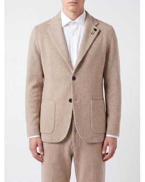 Lardini Single-Breasted Pure Cashmere Blazer With Patch Pockets And Notch Lapels - Natural