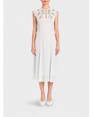 Twinset Viscose Midi Dress With Rhinestones - White