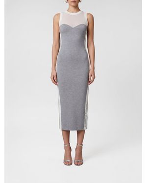 Elisabetta Franchi Bicolour Print Off-The-Shoulder Sheath Midi Dress - Grey
