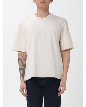 Golden Goose Crewneck Cotton T-Shirt With Contrast Logo And Dropped Shoulders - White