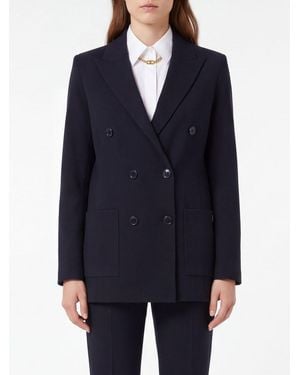 Elisabetta Franchi Double-Breasted Cropped Viscose Blend Blazer With Peak Lapels - Blue