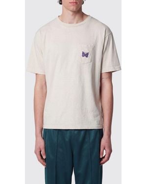 Needles Relaxed Fit Cotton T-Shirt With Embroidered Butterfly On The Chest - Natural