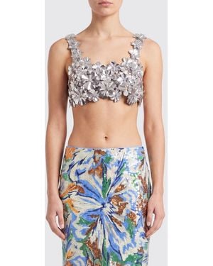 Rabanne Crop Top With Discs And 3D Flowers - Blue