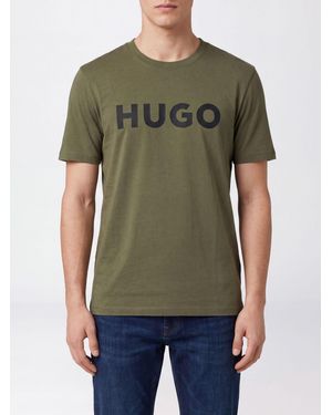 HUGO Crewneck Cotton T-Shirt With Contrasting Logo - Green