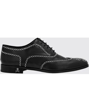 Philipp Plein Leather Derby Shoes With Micro Studs - White