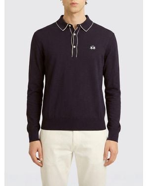 La Martina Cotton And Silk Polo With Logo - Blue