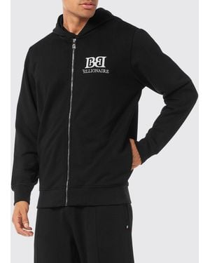 Billionaire Sweat À Capuche Zippé En Coton Avec Poches Fendues Et Logo - Noir