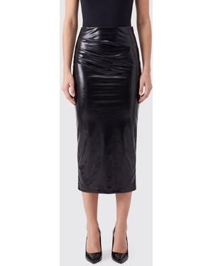 Patrizia Pepe High-Waisted Draped Patent Pencil Midi Skirt - Black