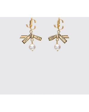 Jimmy Choo Tone Metal Earrings With Pearls And Contrast Logo - White