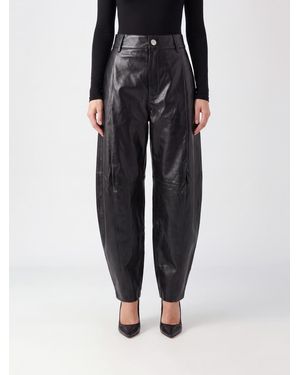 Soeur Pantalones Anchos Baggy De Talle Alto En Piel De Becerro - Negro